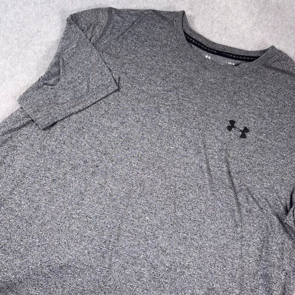 Under Armour T-Shirt Mens L Gray Heathered Threadborne HeatGear Loose Fit Logo